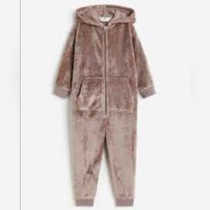 H&M Brown Hooded Pile Jumpsuit 3/4t